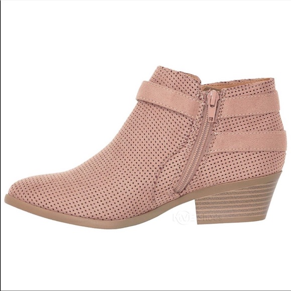 Blush Pink Perforated Buckle Detail Ankle Booties - Picture 4 of 4